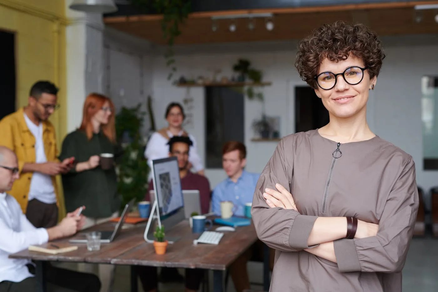 Diverse team of professionals collaborating in a modern office environment