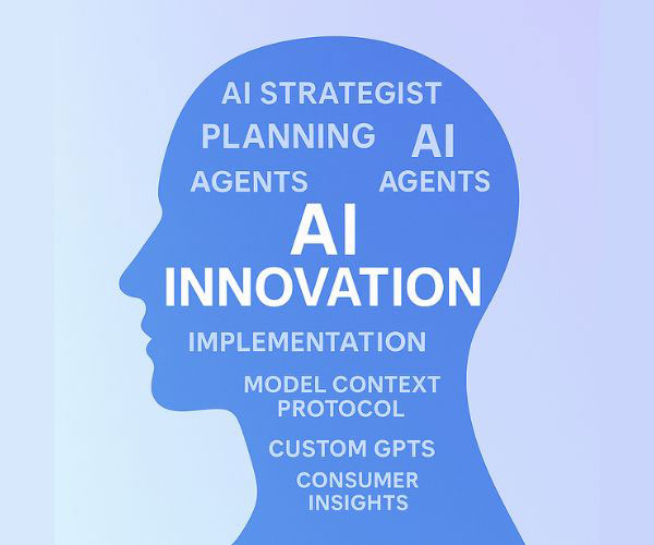AI Innovation concepts with a stylized head and circuit patterns